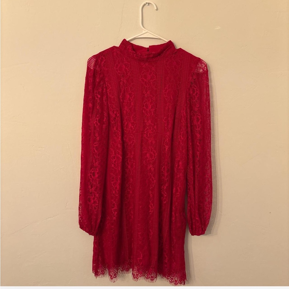 Anthropologie Red Bishop Sleeve Cocktail Dress